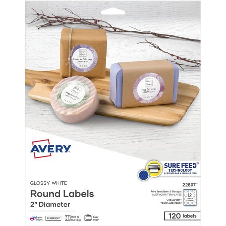 AVERY Label, Round, 2"", Glossy White 120PK AVE22807